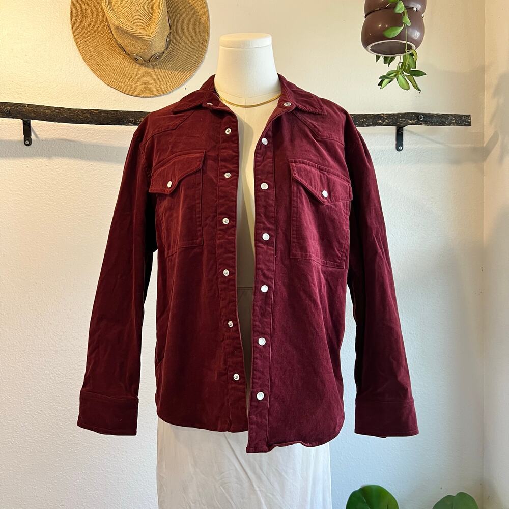 Oversized Red Corduroy Pearl Snap Long Sleeve Shirt Size XS